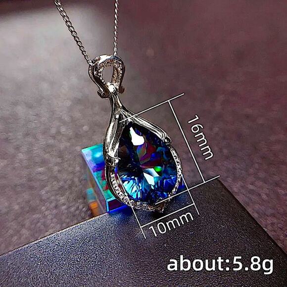 Blue Sapphire Sterling Silver Pendant Necklace - Picture 7 of 7